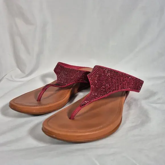Fitflop Banda Glitz Thong Red Brown Sandal Shoes Women's Size 8 - Picture 3 of 9